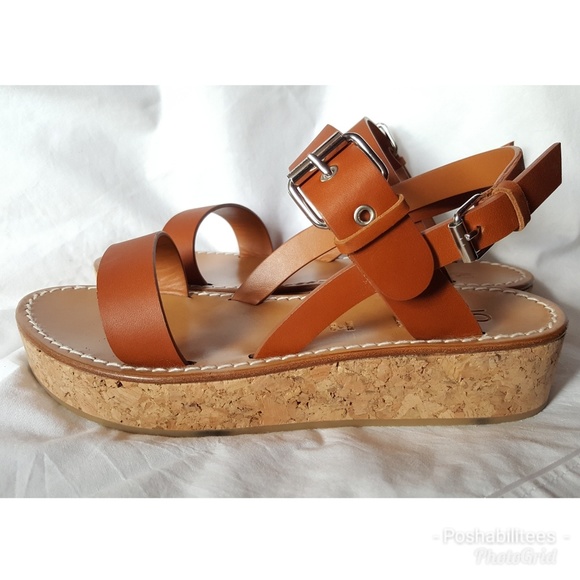 18kt Milano camel leather cork platform Italian summer sandals - Picture 2 of 7
